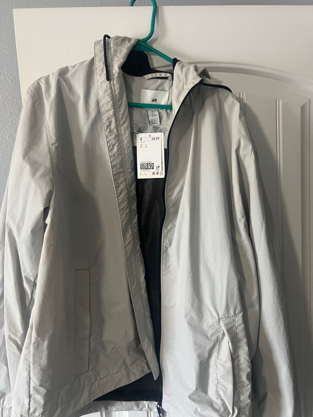 H&M Men's Light Gray Hooded Raincoat Jacket
